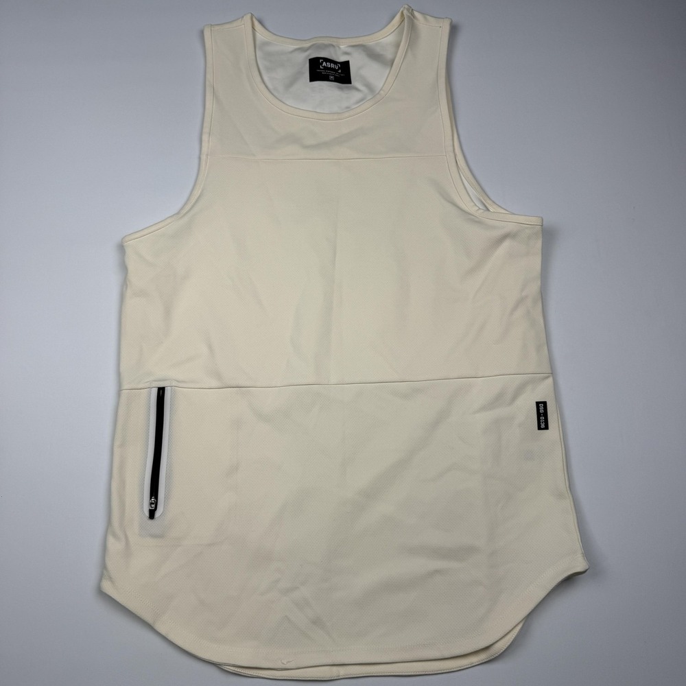 ASRV Tank Top Mens Medium White Zip Pocket Athletic Running Gym Training